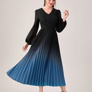 Long Ombre Pleated Dress